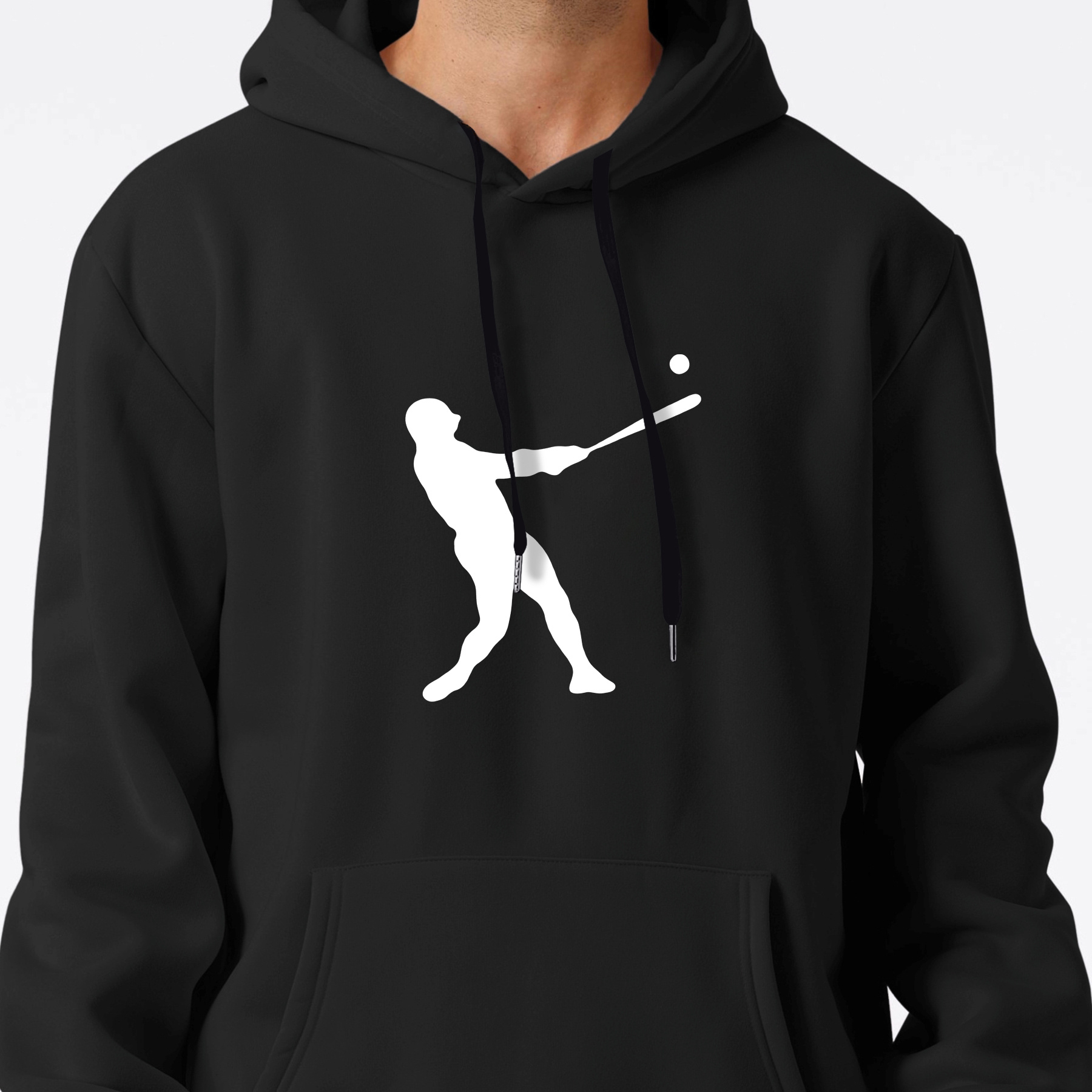 

Baseball Player Print Sweatshirt, Men's Fleece Long Sleeve Hoodies Street Casual Sports And Fashionable With Kangaroo Pocket, For Outdoor Sports, For Autumn Winter, Warm And Cozy