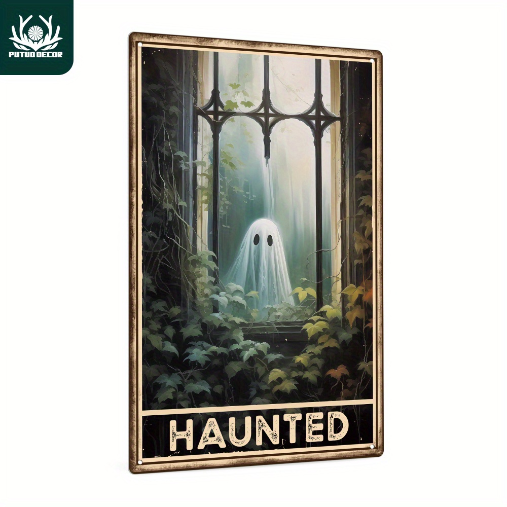 

1pc Gothic Style Ghost Haunted Decoration Vintage Metal Tin Sign, Wall Art Decor For Home Farmhouse Living Room Club, 7.8 X 11.8 Inches