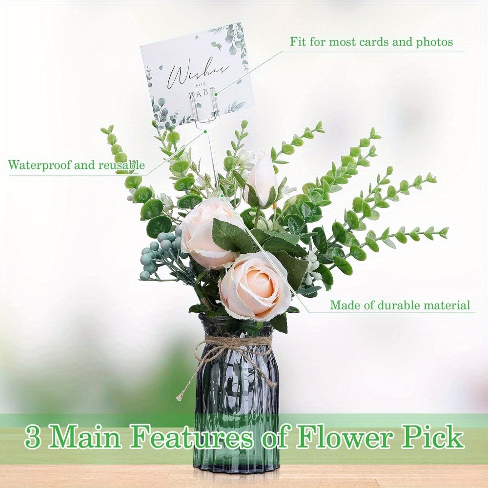 50pcs Plastic Flower Card Holder Stick Floral Picks for Floral Arrangement Flower Packaging Bouquet Accessories for Wedding Birthday Party Favor