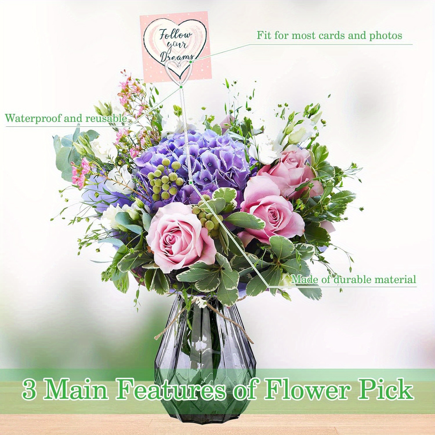 Metal Floral Card Holder Heart Shape Flower Picks Clip - Temu