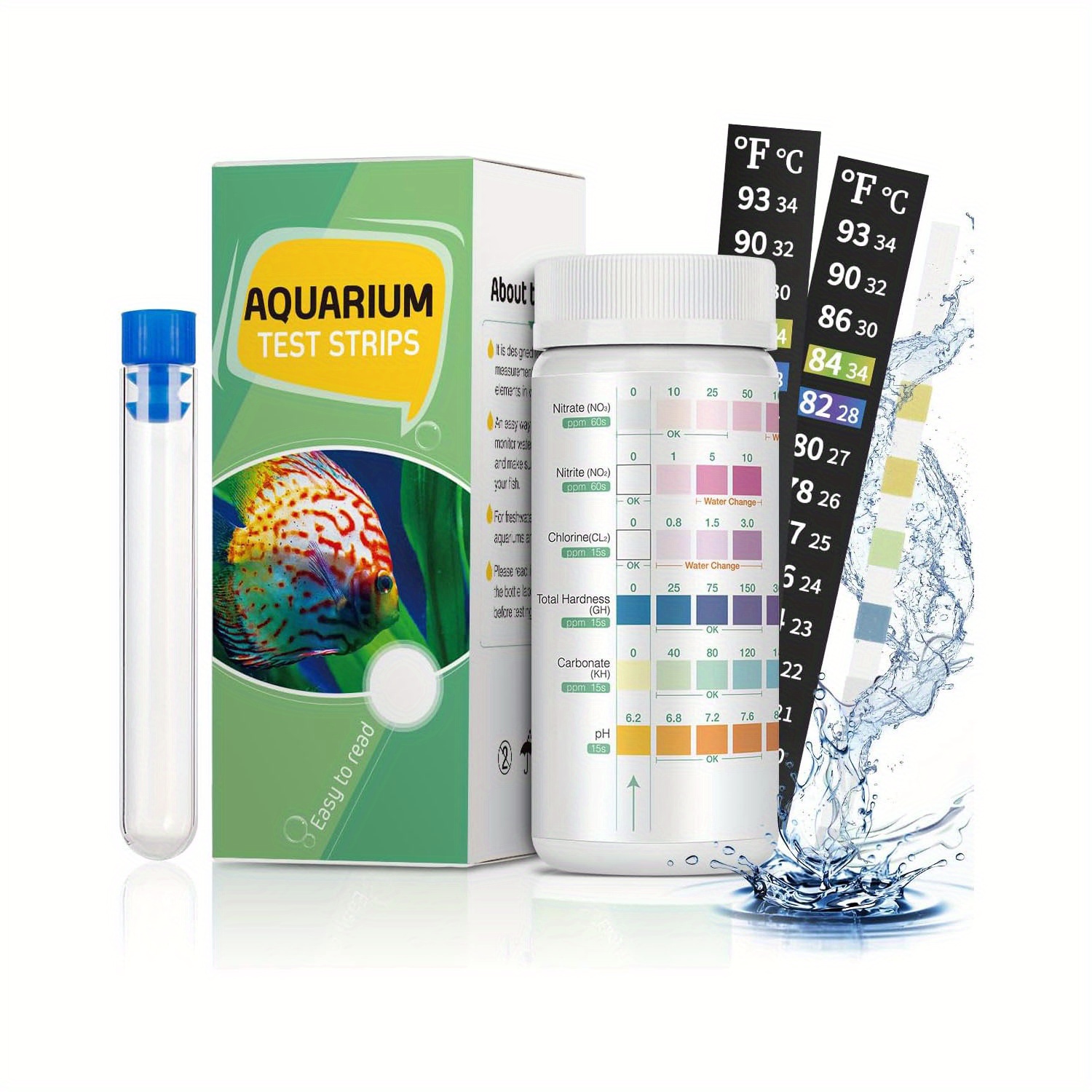 7-Way Aquarium Test Strips, 100 Strips Aquarium Testing Kit for Freshwater  Saltwater, Fish Tank Pond Test Strips Testing pH, Alkalinity, Nitrite
