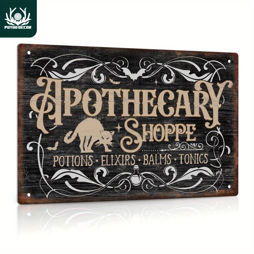 

1pc Gothic Style Decoration Vintage Metal Tin Sign, Apothecary Shoppe, Wall Art Decor For Home Farmhouse Living Room Club, 7.8 X 11.8 Inches