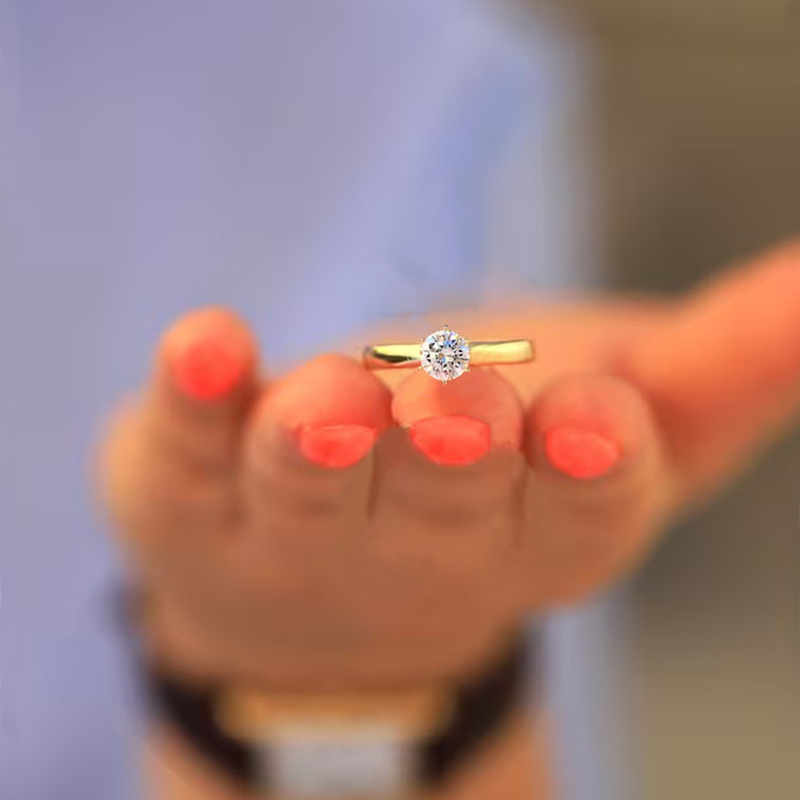 Golden Stainless Steel Engagement Ring for Women