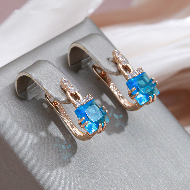 Image of 1 Pair Female Shining Square Stone Earrings Wedding Jewelry For Women Valentine's Day Gift Jewelry For Pretend Play