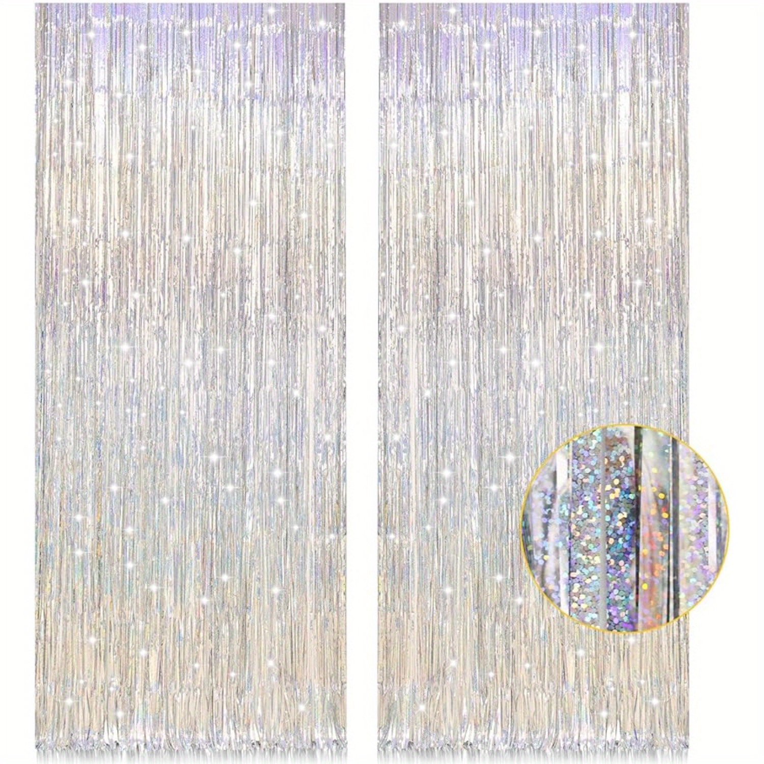 

1 Pack 3.2ft X 6.6ft Silver Metallic Tinsel Foil Fringe , Door Streamer Photo Booth Backdrop For Birthday Graduation Engagement Bridal Shower Bachelorette Shower Party Decorations