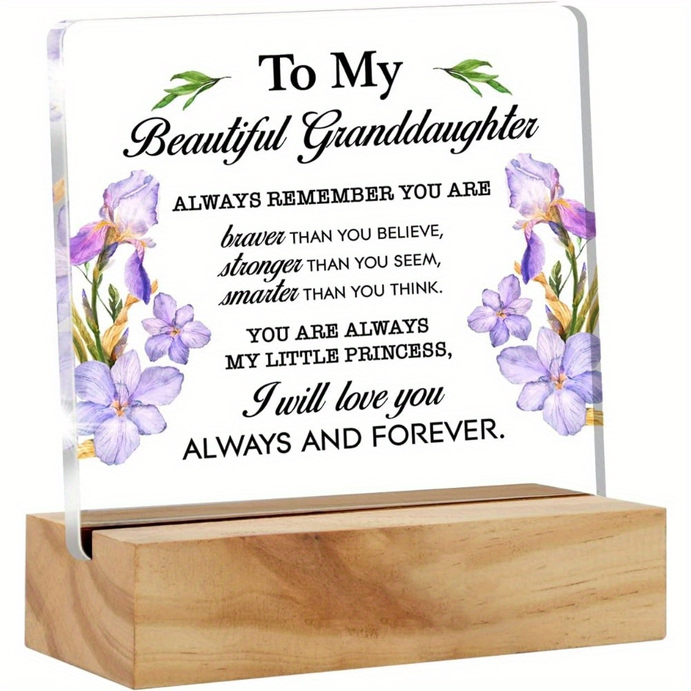 

1pc, Inspirational Granddaughter Gifts Granddaughter Always Remember You Are Braver Desk Decor Acrylic Desk Plaque Sign With Wood Stand Home Office Desk Sign Keepsake