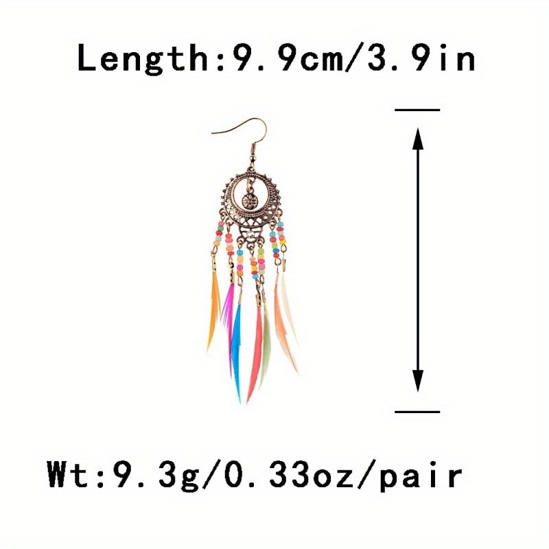 exquisite dreamcatcher design colorful feather beads decor dangle earrings bohemian ethnic style delicate female earrings 4