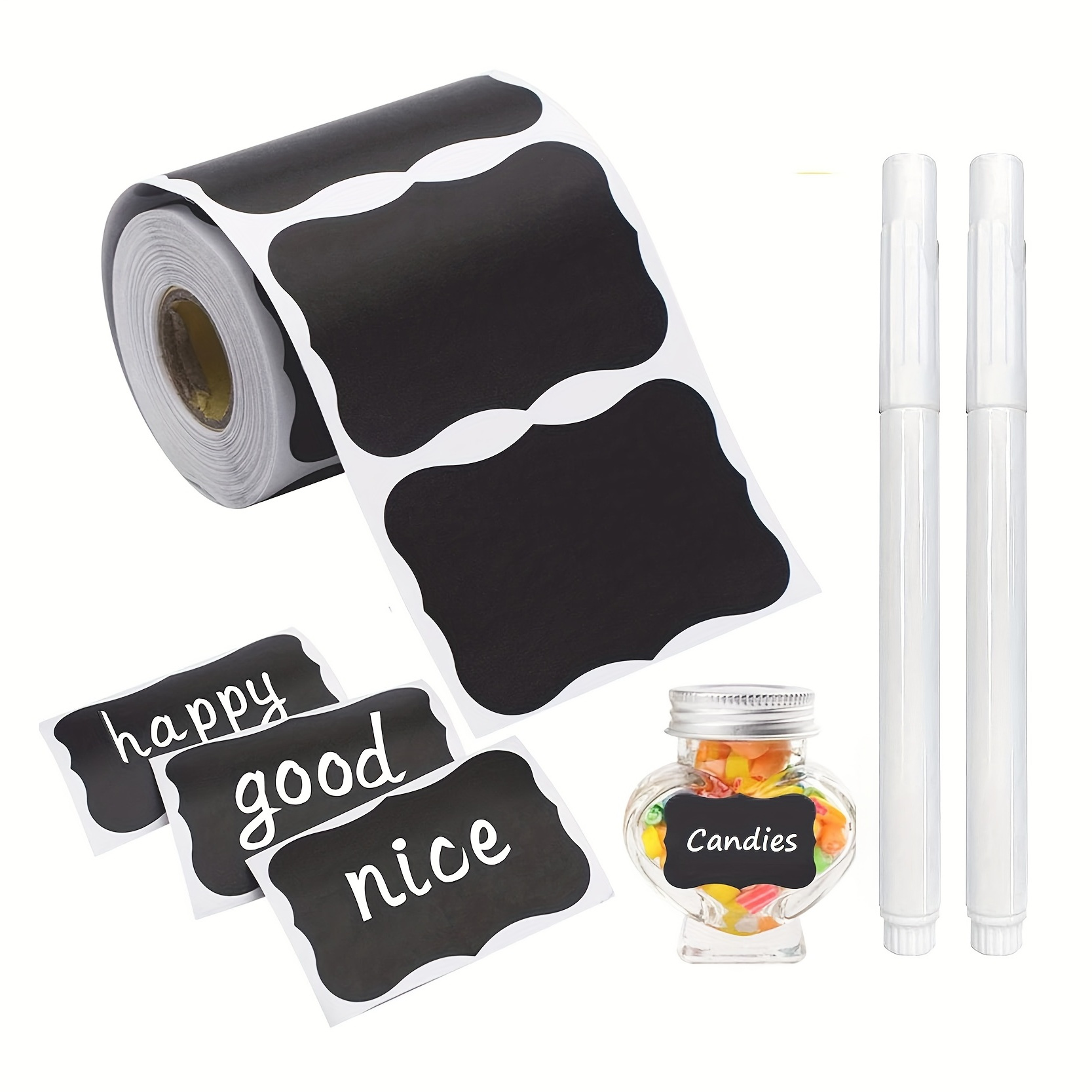 

120pcs Black Labels Waterproof Reusable Chalkboard Stickers With 2 Liquid Note Pens For Party Decoration, Craft Room, Wedding, Storage, Organize Your Home, Kitchen And Office