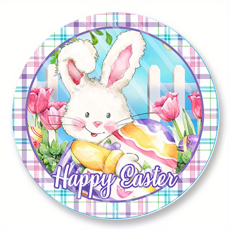 

1pc 8x8inch Aluminum Metal Sign Round Happy Easter Wreath Sign, Signs For Wreaths, Wreath Enhancement