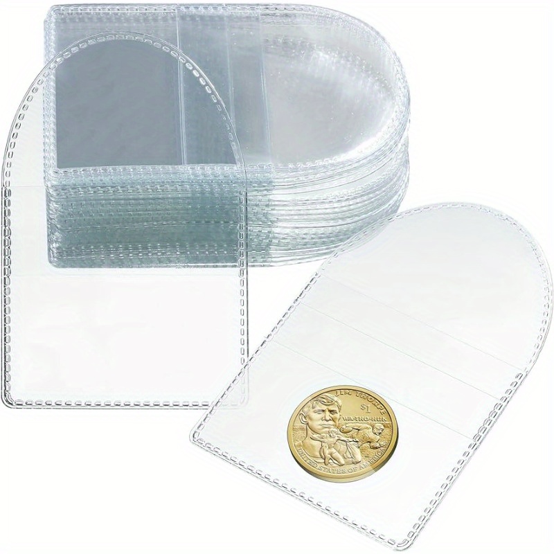 50 capsules en polystyrène transparent avec pochette pour pièces de monnaie  réglables