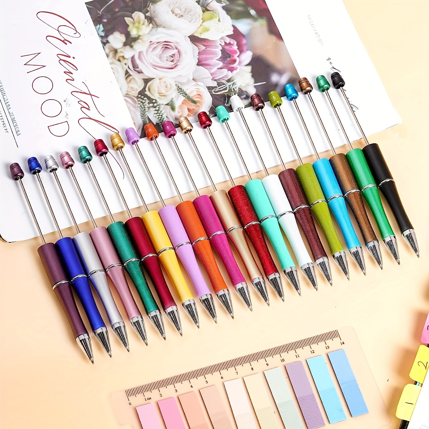 

20 Colors Beadable Pens Plastic Bead Ballpoint Pens Bulk, Cute Cool Diy Pens For Journaling Women Teacher Graduation Christmas Gift Office School Supplies