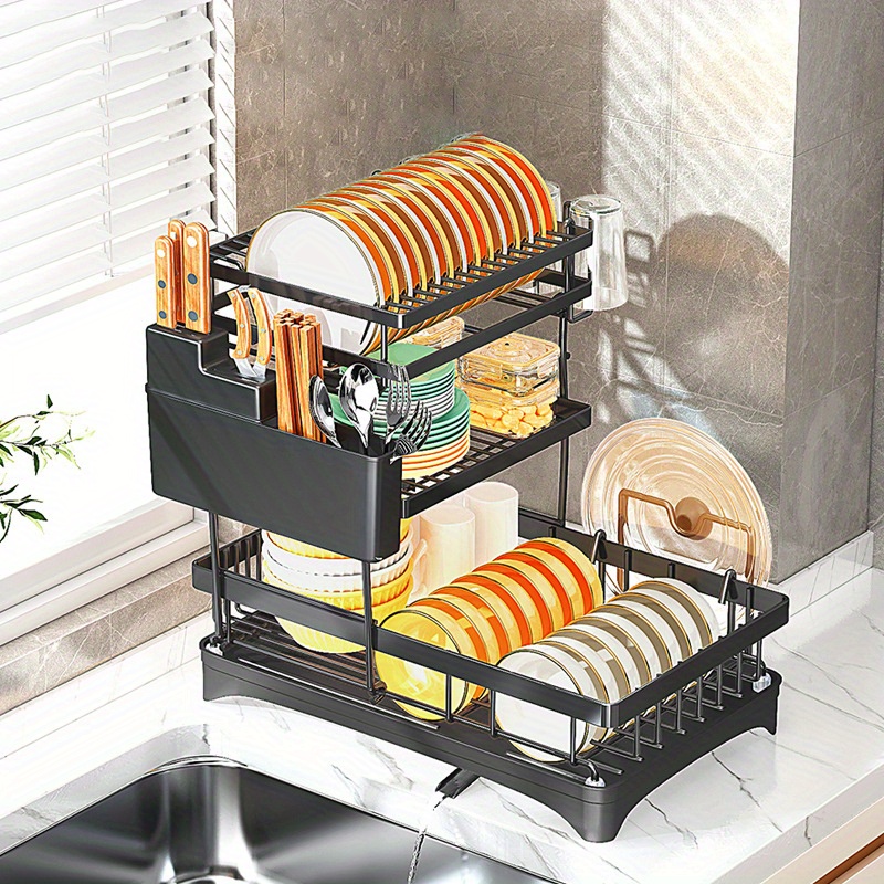 Soportes de secado de platos para cocina, organizador vertical para  escurrir platos, almacenamiento de platos