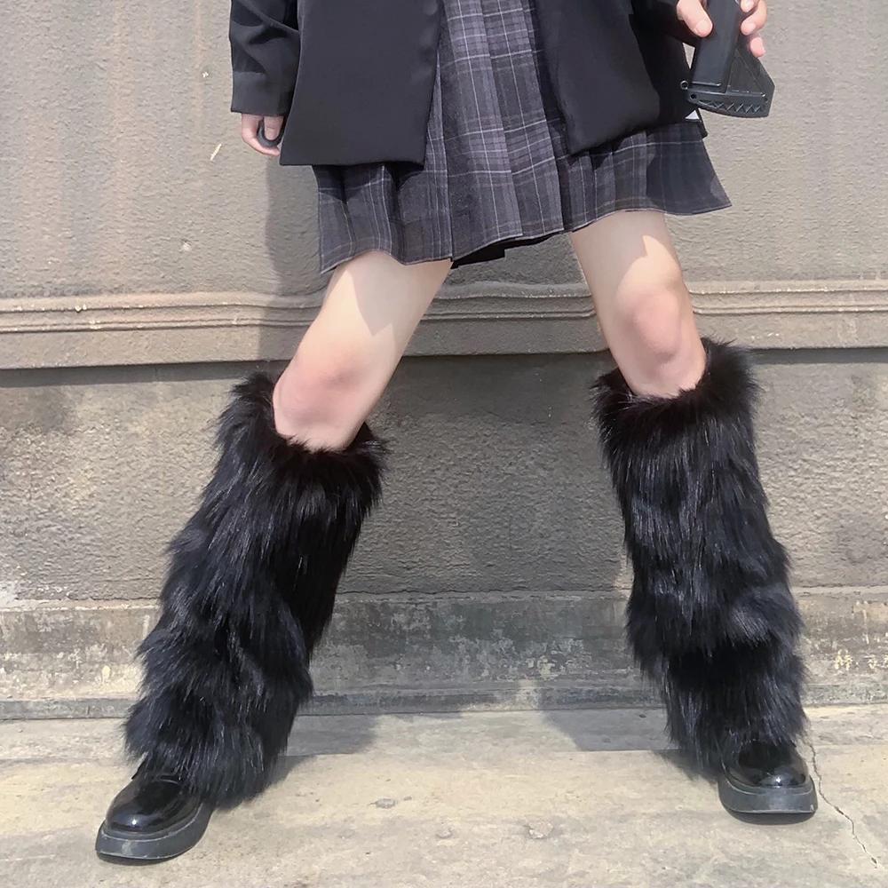 Y2k Faux Fur Leg Warmers Gothic Punk Warm Furry Knee High - Temu
