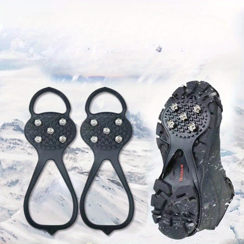 1 paire de couvre-chaussures antidérapants à neige 5 dents crampons  extérieurs