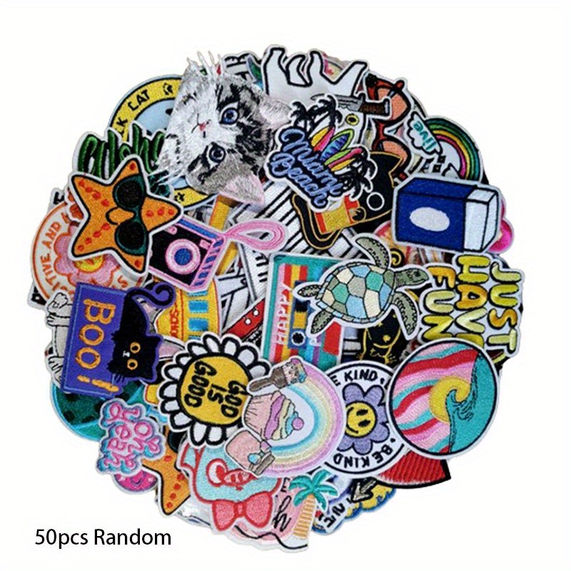 

30/50pcs Random Assorted Styles Embroidered Patches, Bright Vivid Colors, Sew On Iron On Patch Applique For Clothes, Dress, Hat, Jeans, Diy Accessories