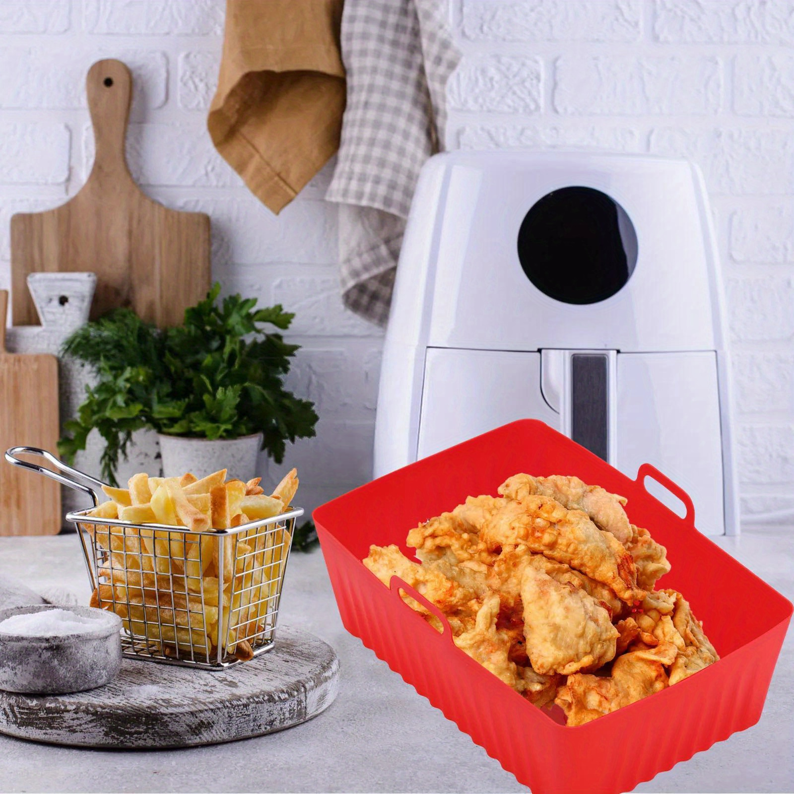 19/22cm Air Fryers Oven Baking Tray Fried Pizza Chicken Basket Mat Airfryer  Silicone Pot Round Replacemen Grill Pan Accessories