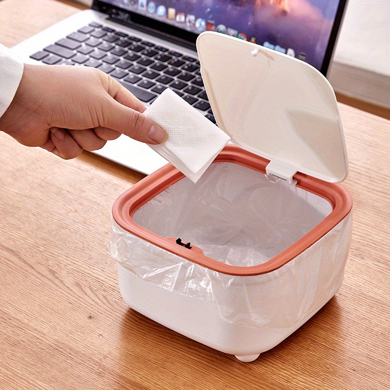 Homoyoyo Papelera pequeña papelera de escritorio con tapa para agitar, mini  cesta de basura para oficina, escritorio, mesa de café, cocina, bonita