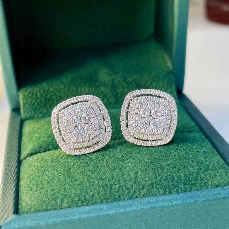 TEMU Silvery Color Earrings Women's Engagement Stud Earrings Stereoscopic Zirconia Earring Fashion Halo Design