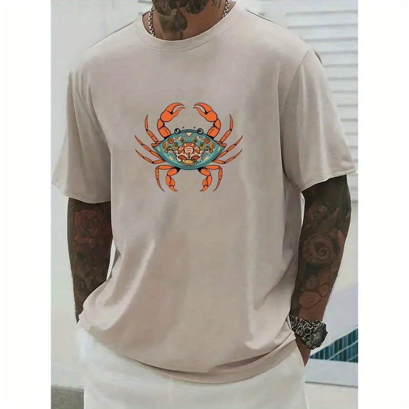 

Crab Print T Shirt, Tees For Men, Casual Short Sleeve T-shirt For Summer