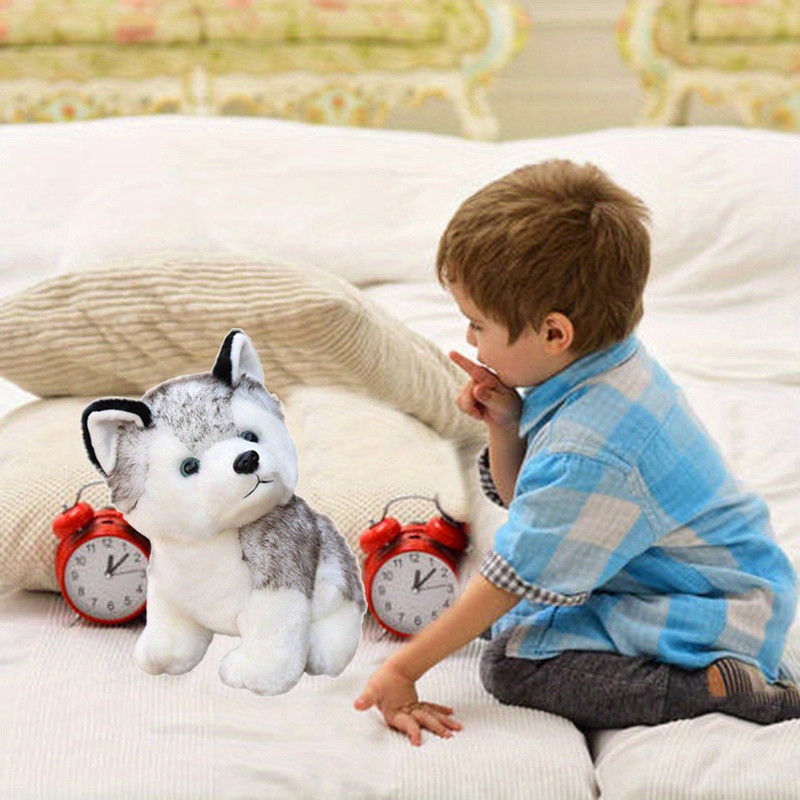 Joli jouet en peluche simulé Husky mignon, animal en peluche