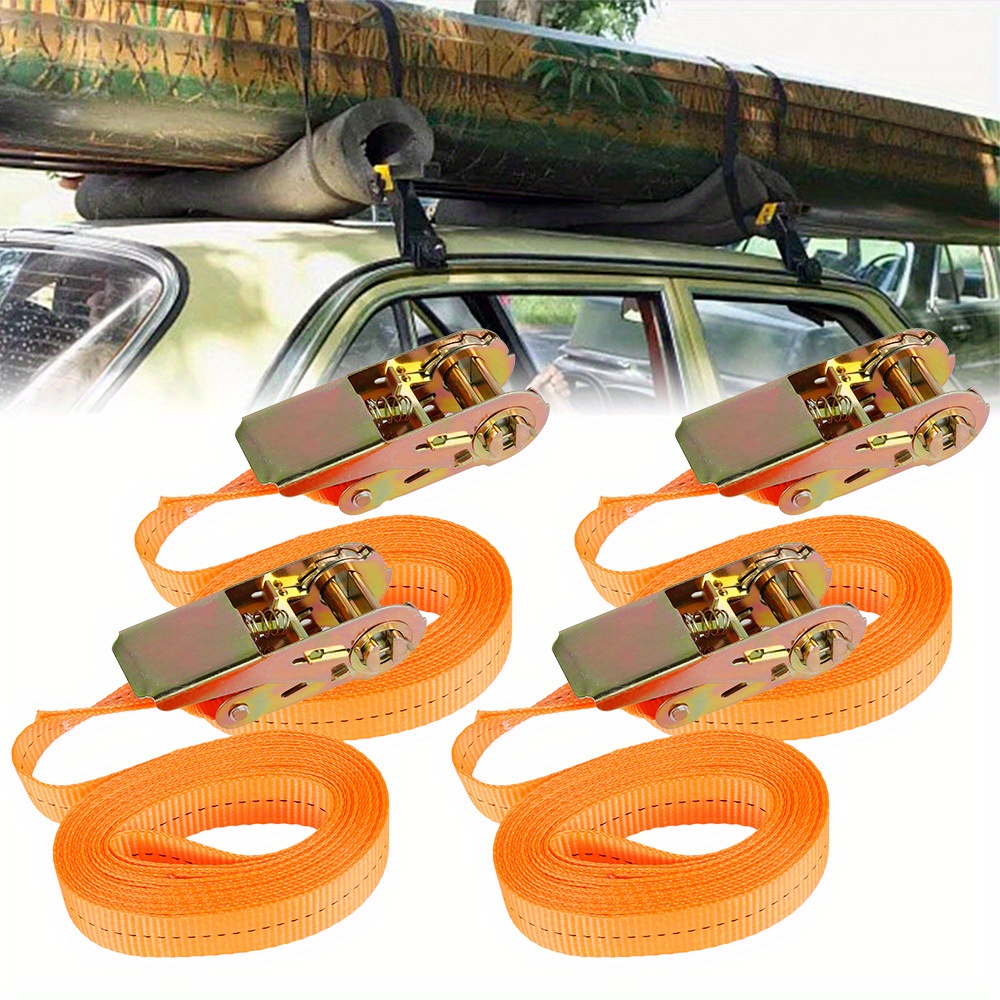 4x Car Tension Rope Tie Down Strap Ratchet Belt Luggage Cargo Lashing  Orange