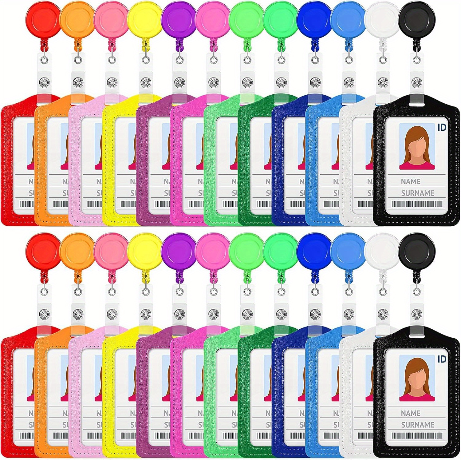 Colorful Pu Badge Holder Vertical Business Id Credit Card - Temu