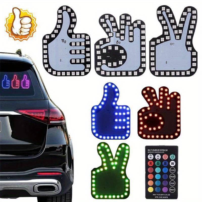  New Car Finger Light with Remote, Give The Bird & Love & Wave  to Drivers - Ideal Gifted Car Stuff, Funny Road Rage Signs Middle Finger Gesture  Led Light, Car Truck