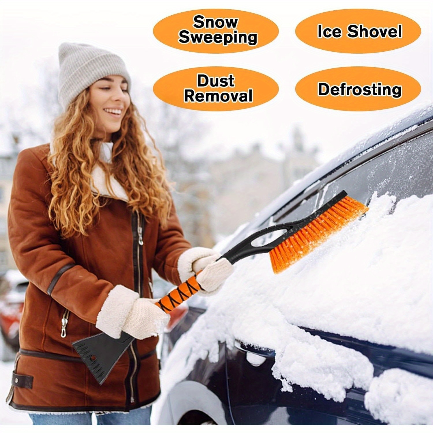 Car Snow Brush with Detachable Ice Scraper and Ergonomic Foam Grip