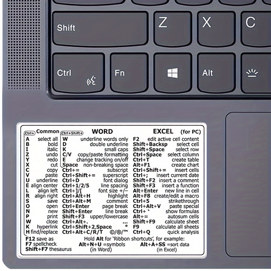 Autocollant pour raccourcis clavier (Word & Excel) - Vinyle blanc