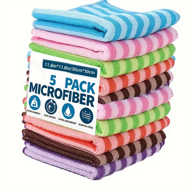 

5/10pcs, Dishcloths, Microfiber Striped Printed Dish Rags, Scouring Pads, Cleaning Cloths, Classic Two-color Strips, Absorbent, Easy To Wash, Cleaning Supplies