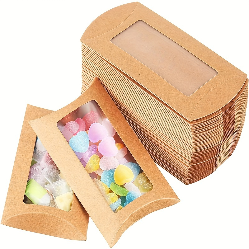 

50pcs Value Pack Size About 5.51inch~2.95inch, Window Pillow Box, Small Gift Packaging Kraft Paper Boxes Small Business Supplies
