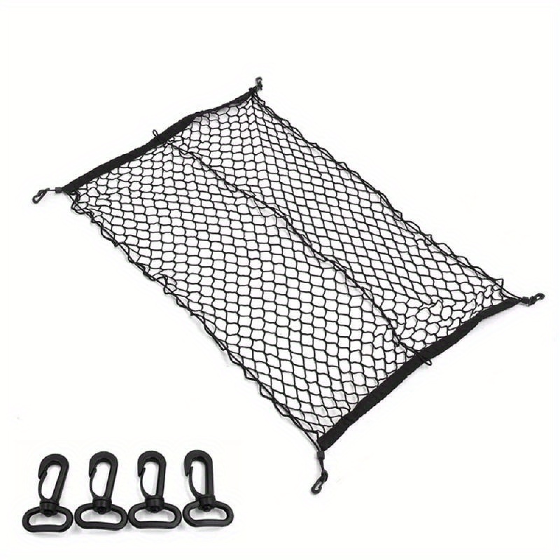 100cm X 70cm Black Nylon Car, Trunk Net, Luggage Storage Organizer Bag Rear Tail Mesh Network With 4 Hooks