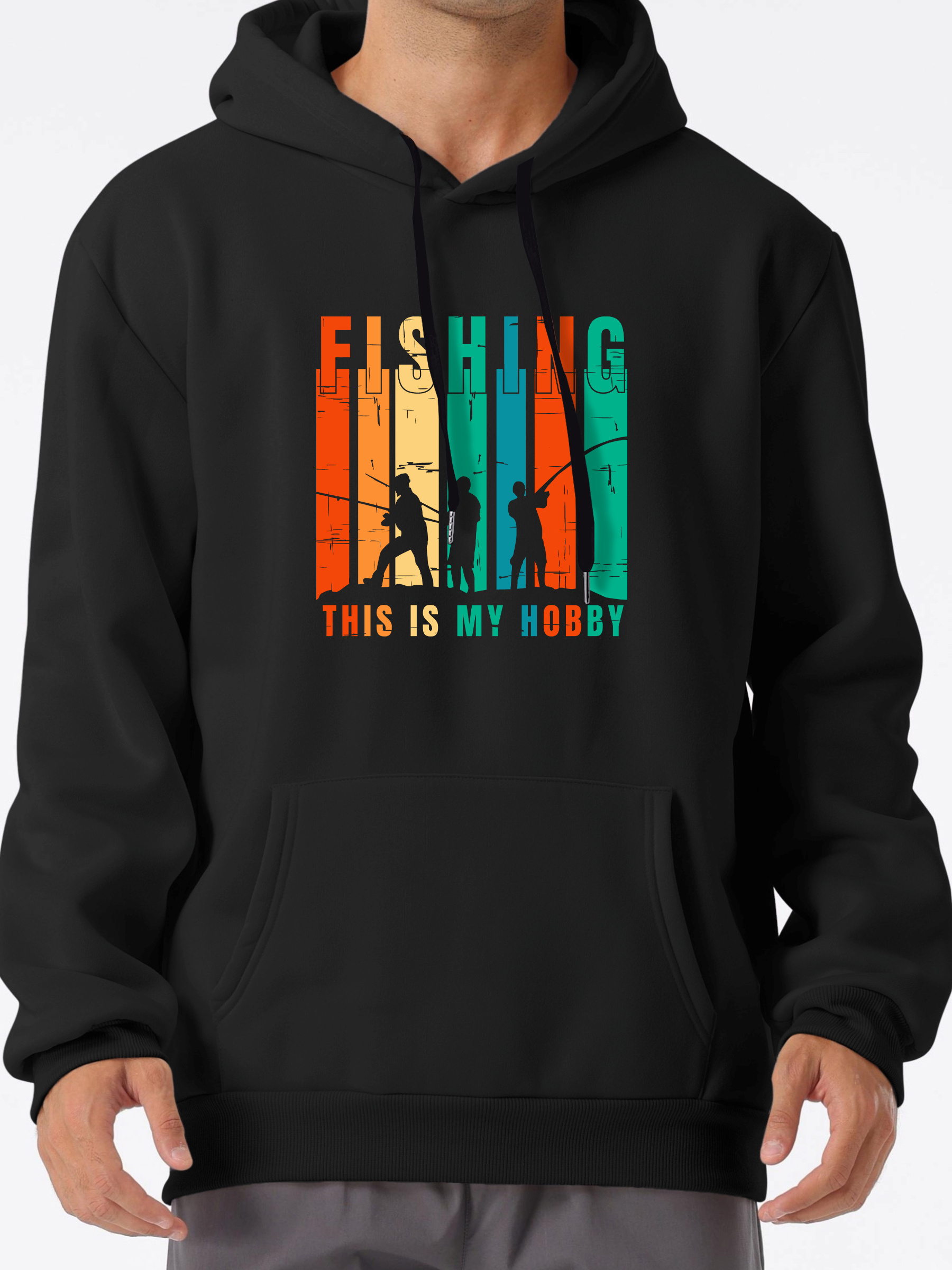 Fishing Print Sweatshirt Men's Fleece Long Sleeve Hoodies - Temu