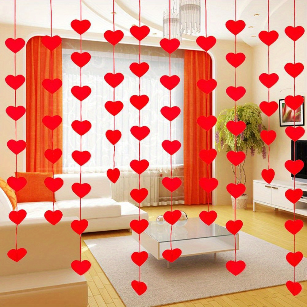 Decoraciones para el día de San Valentín - 80 PCS Guirnalda de fieltro rojo  Corazones colgantes - NO DIY - Decoración del día de San Valentín para el  hogar Oficina Weddin Adepaton