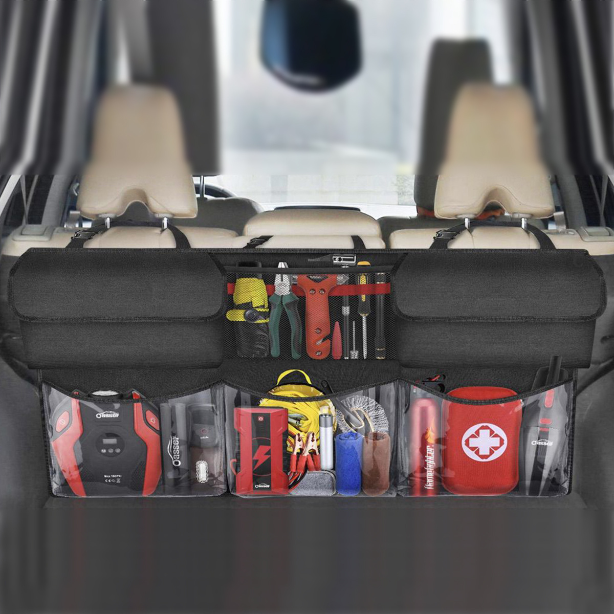 Kofferraum-Organizer und Aufbewahrung, Rücksitz-Hängeorganizer für SUV,  LKW, MPV, wasserdicht, faltbare Aufbewahrungstasche mit 4 Taschen,  Auto-Innenzubehör (grau) : : Baby
