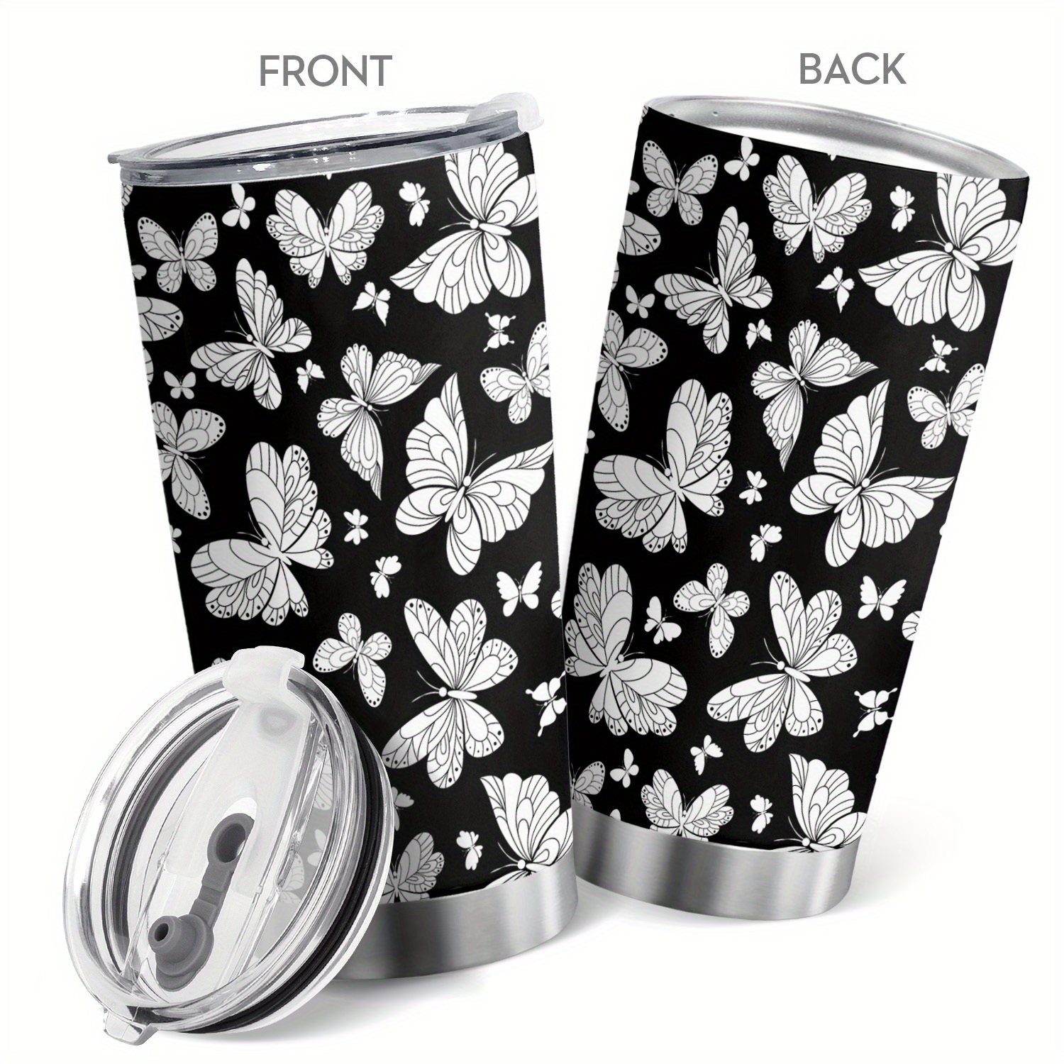 TEMU Adiffly Butterfly-themed Insulated Tumbler With Lid - 20oz Stainless Steel Travel Coffee Mug, Perfect Gift For Women, Mom, Daughter