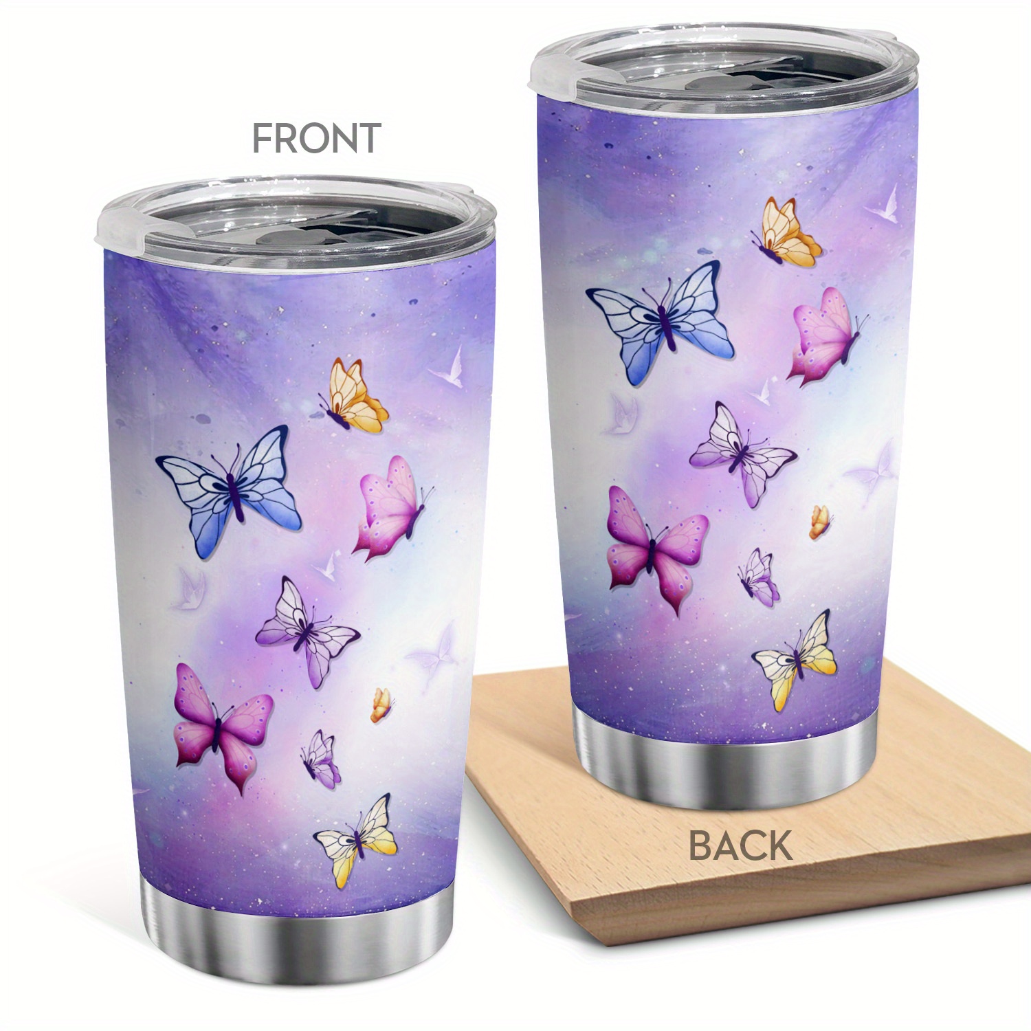 

1pc Butterfly Tumbler With Lid Stainless Steel 20oz Insulated Butterfly Water Bottle Cups Coffee Mug Travel Tumbler Gifts For Women