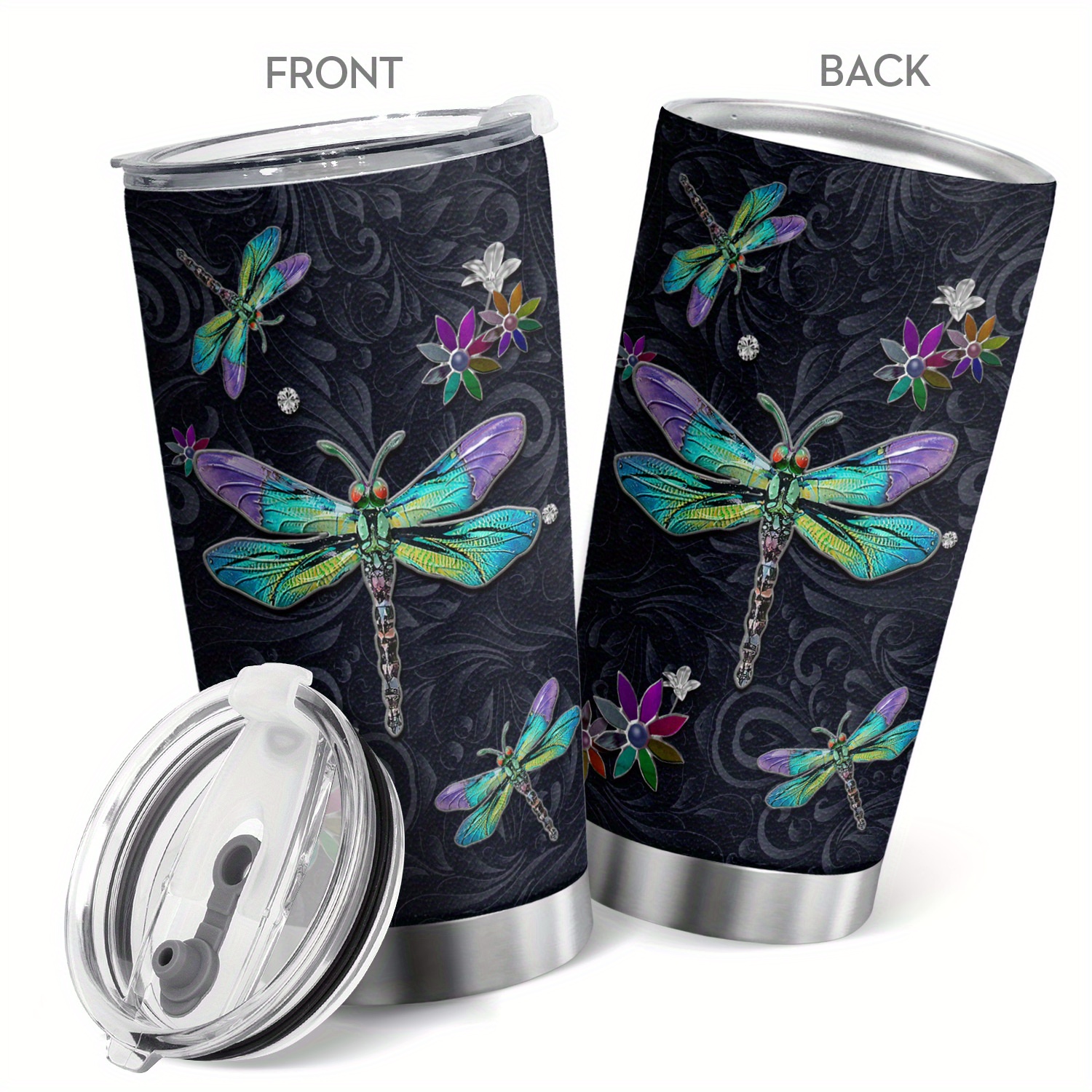 

1pc 20oz Dragonfly Tumbler For Women, Mom, Friends, Valentine's Day Gifts, Inspirational Gifts Dragonfly Tumbler Cup Travel Coffee Mug With Lid