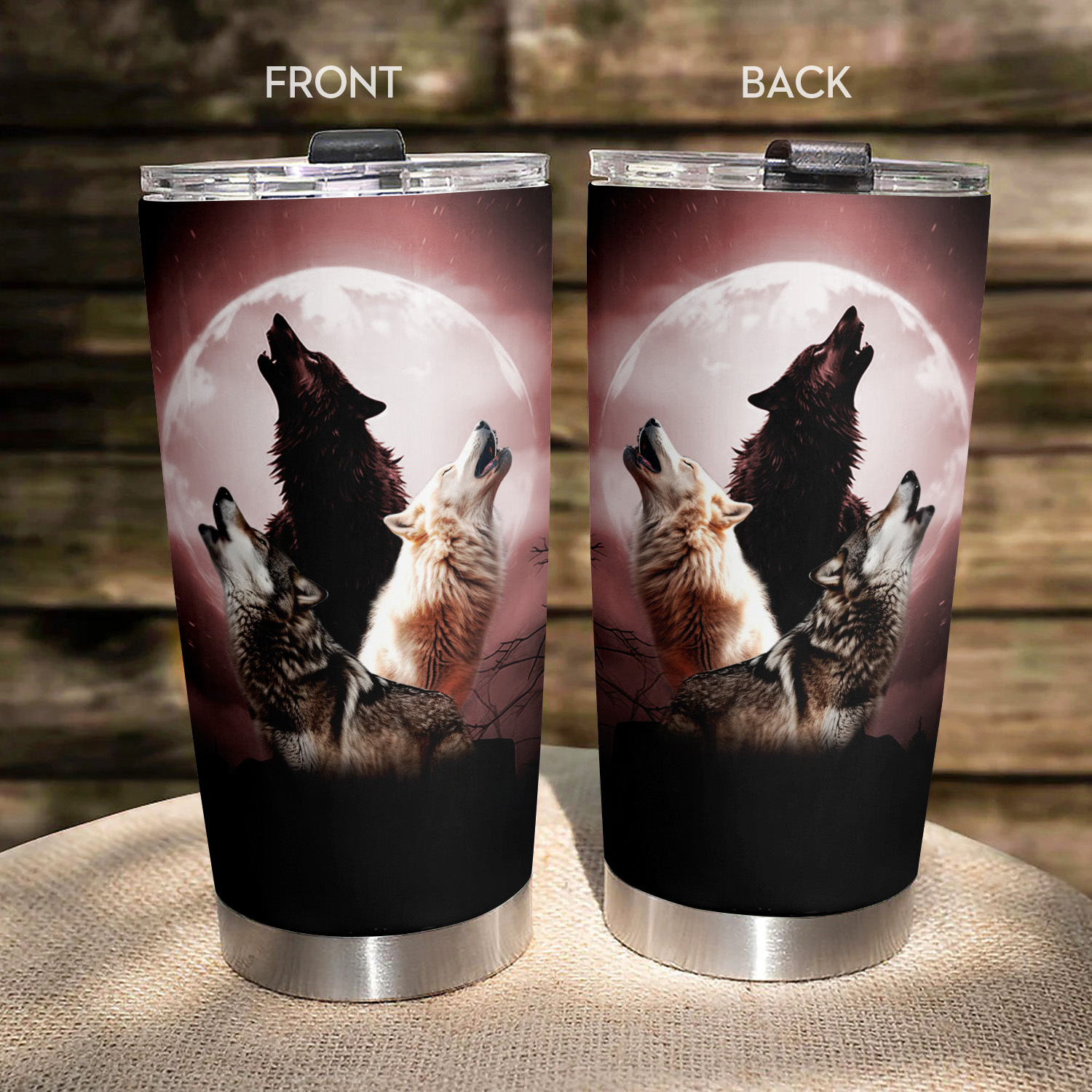 

1pc Moon Wolf Print 20oz Travel Coffee Mug Stainless Steel Double Wall Insulated Tumblers With Lid Tumbler Cups Birthday Christmas Gifts For Men Women
