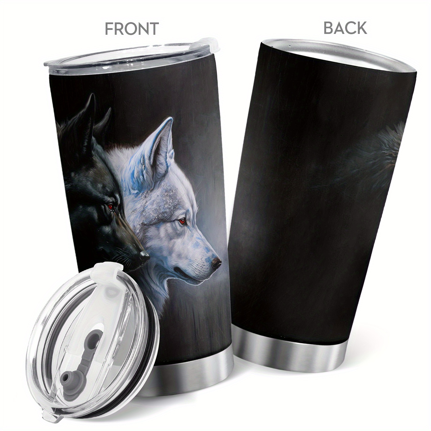 20oz Wolf Gifts for Men, Women, Wolf Gifts for Wolf Lovers, Valentines Day  Gifts for Him, Her, Coffee Thermos for Men, Women, White Rose Wolf Tumbler