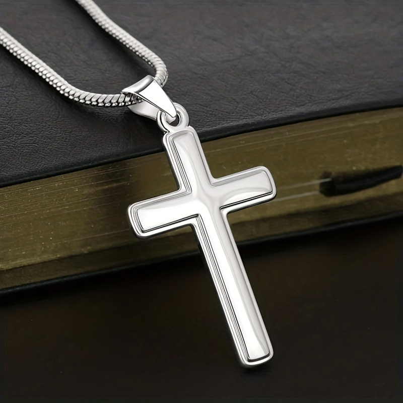Cross Ring Pendant Necklace With Chain Stainless Steel - Temu New