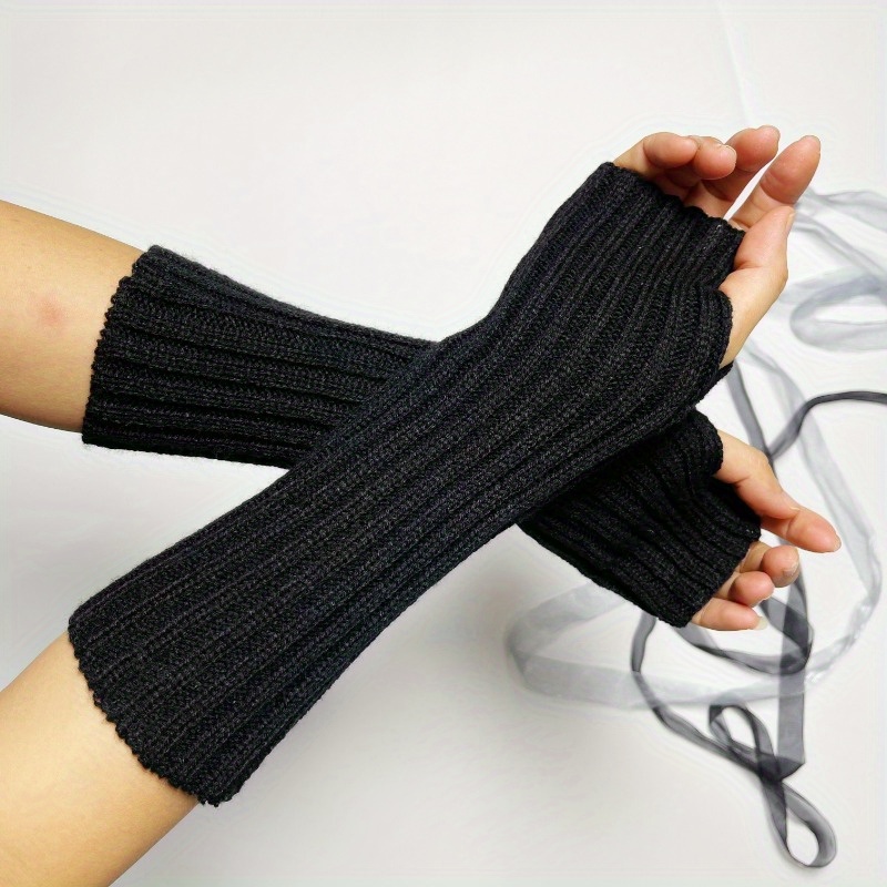 Knit Fingerless Gloves Solid Half finger Winter Warm Knitted - Temu