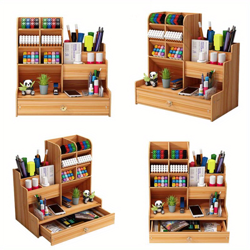 Wooden Desk Supplies Holder Desktop Organizer Art Supply - Temu