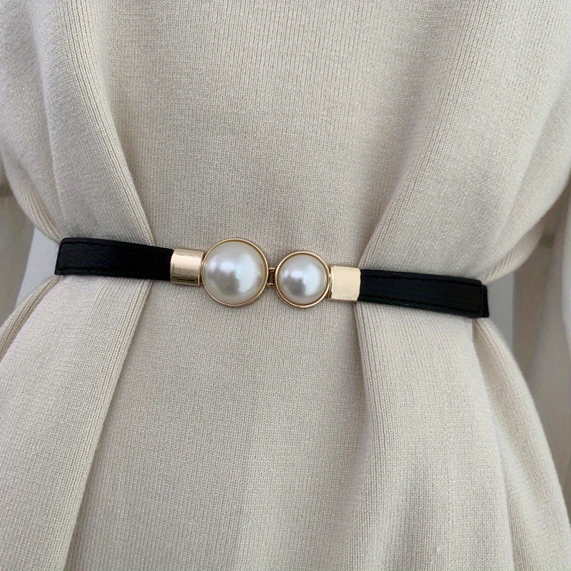 

New Imitation Pearl Buckle Belt Versatile Fashionable Thin Belts Dress Shirts Coats Accessories For Women