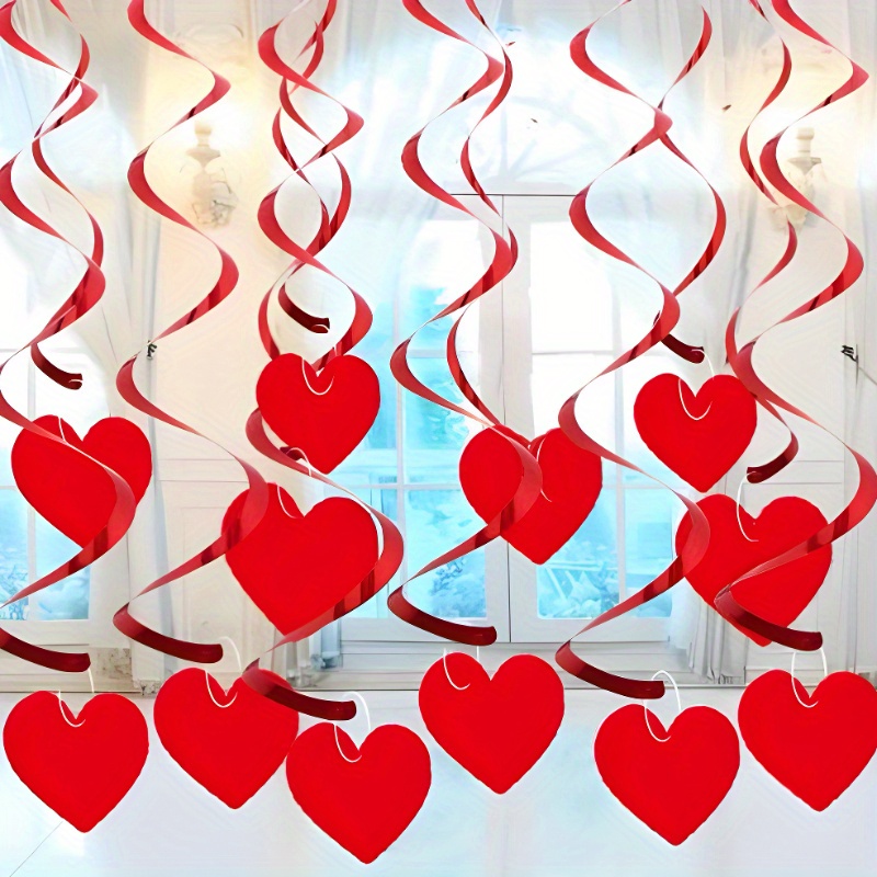 30 Pcs Red Glitter Heart Decorations, Valentines Day Swirls Decorations  Hanging Love Heart Swirls for Valentine's Day Party Decorations Supplies
