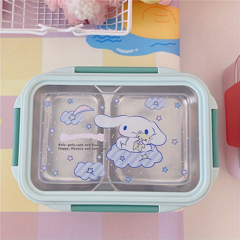 Kawaii Stainless Steel Divider Lunch Box Kuromi My Melody Cinnamoroll Child  Anime Sanrio Portable Lunch Box With Cutlery