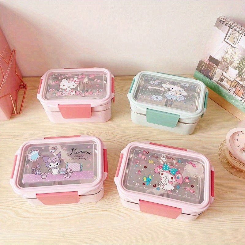 Kawaii Stainless Steel Divider Lunch Box Kuromi My Melody Cinnamoroll Child  Anime Sanrio Portable Lunch Box With Cutlery