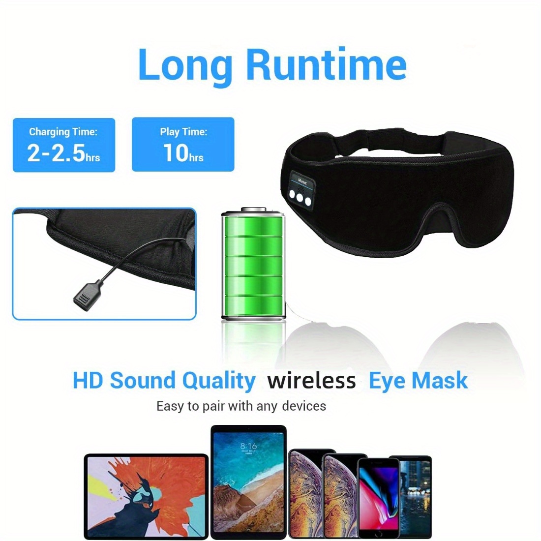 Women Men Music 3D Sleeping Eye Mask Blackout with Bluetooth Headphones Speakers