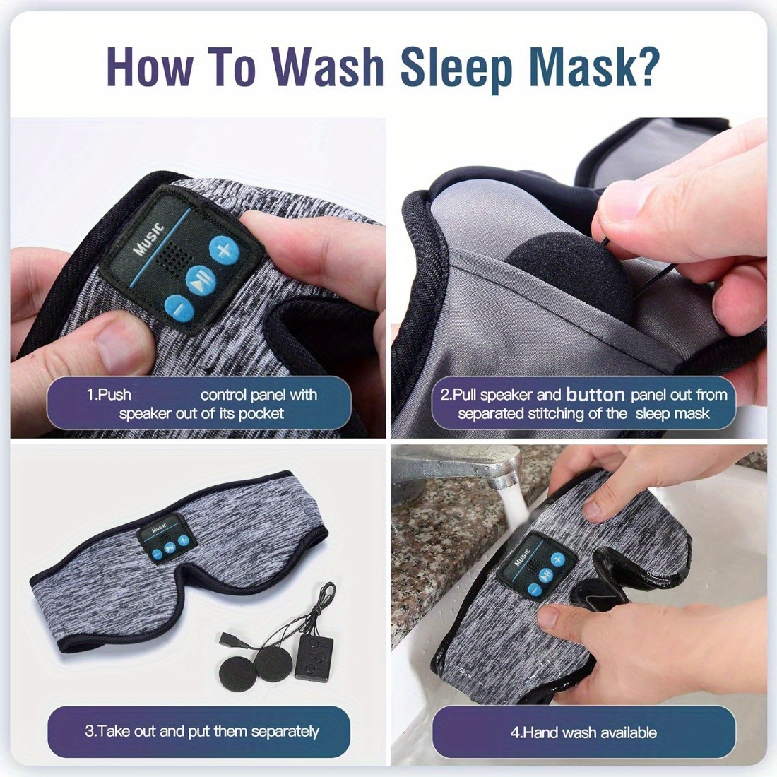 Women Men Music 3D Sleeping Eye Mask Blackout with Bluetooth Headphones Speakers