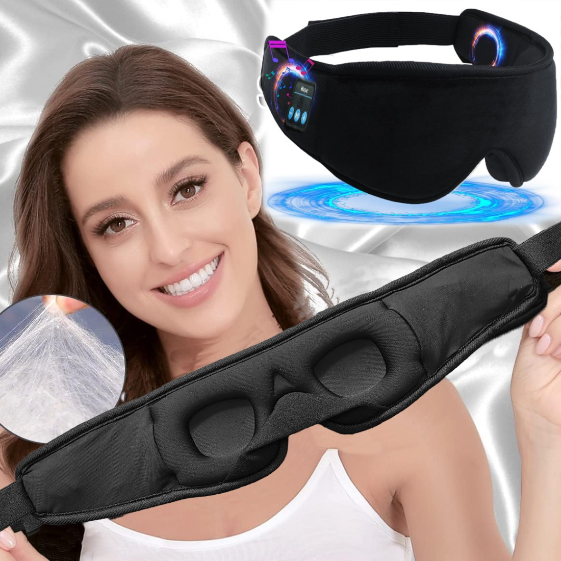 Women Men Music 3D Sleeping Eye Mask Blackout with Bluetooth Headphones Speakers